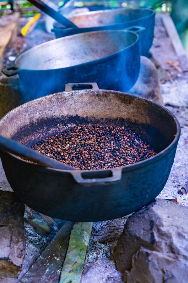 Cooking Roasting Coffee Beans Over a Fire Stock Image Image of