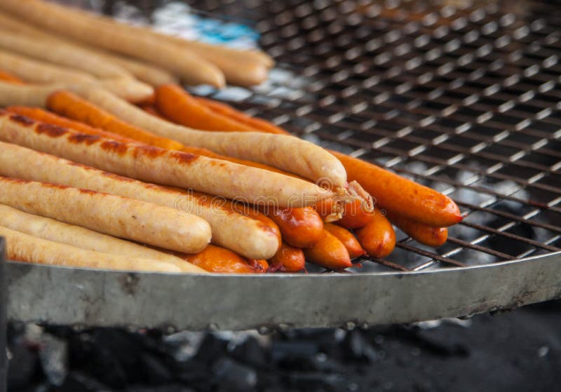 Cooking Sausages on the Grill Stock Image Image of grilling, beef 97918201