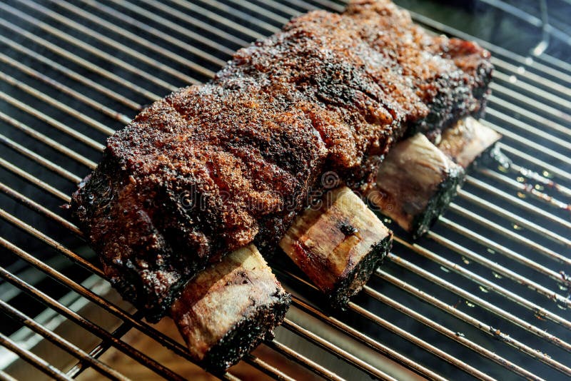Cooking Smoked Beef Ribs on the Grill Stock Photo Image of bone