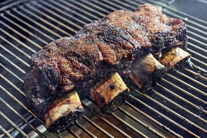 Cooking Smoked Beef Ribs on the Grill Stock Photo Image of cooking