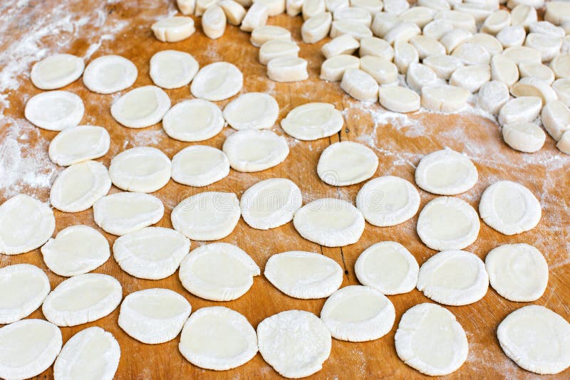 Cooking of Ukrainian national dish of dumplings, home-made stock images