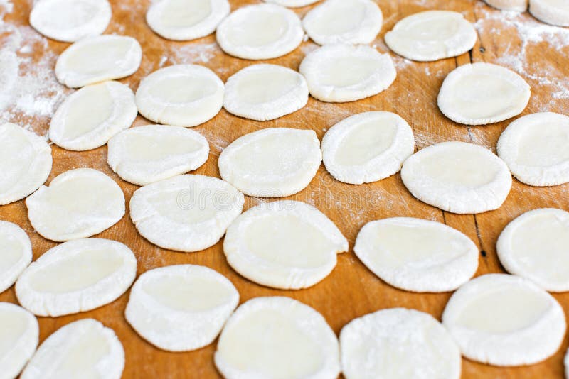 Cooking of Ukrainian national dish of dumplings, home-made stock images