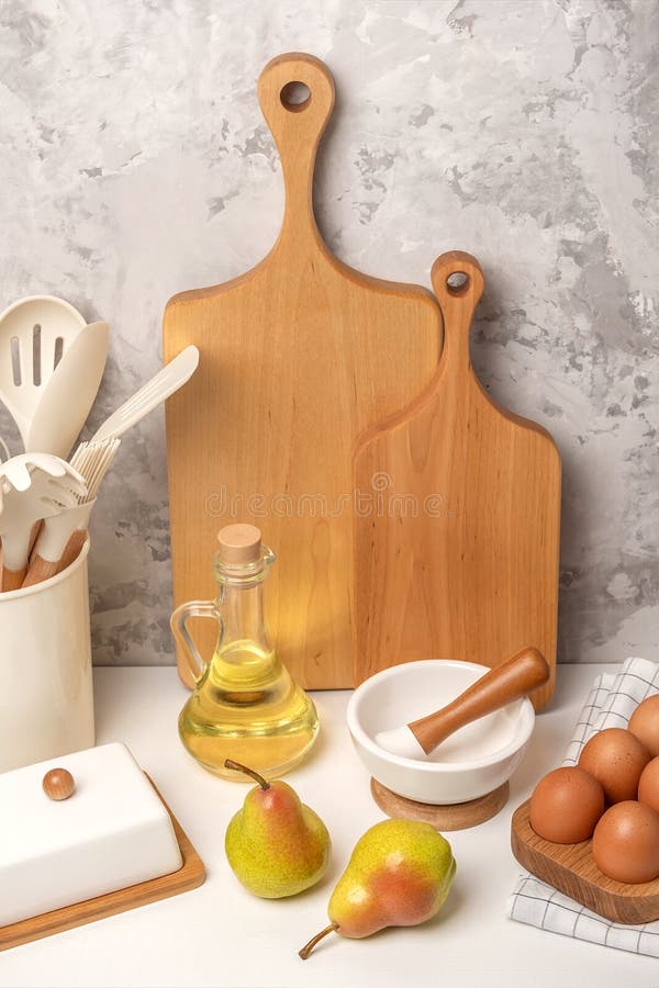 Cooking Utensil Set Silicone Kitchen Tools Wooden Handle Beige Background  Stock Photo by ©ikrolevetc 477236202