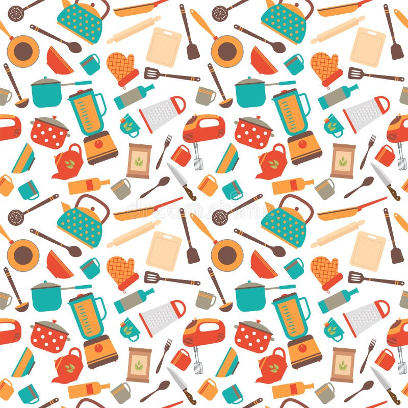 Cooking Utensils Background. Cute Seamless Pattern with Kitchen Stock  Vector - Illustration of background, food: 81866016