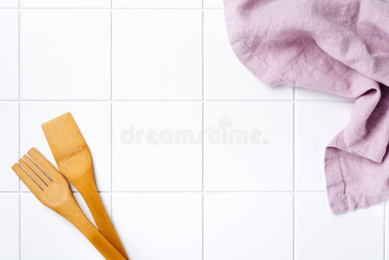 Kitchen Towel On Wooden Cooking Table. Top View With Copy Space Stock  Photo, Picture and Royalty Free Image. Image 87336398.