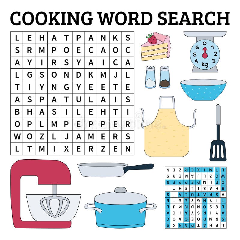 Cooking word search game for kids. Vector illustration for learn royalty free illustration Cooking word search game for kids. Vector illustration for learn royalty free illustration