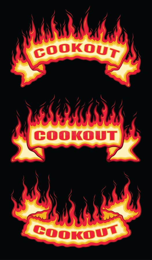 Cookout Fire Flame Scroll Banners