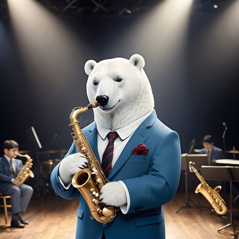 A cool anthropomorphic polar bear playing saxophone. vector illustration.