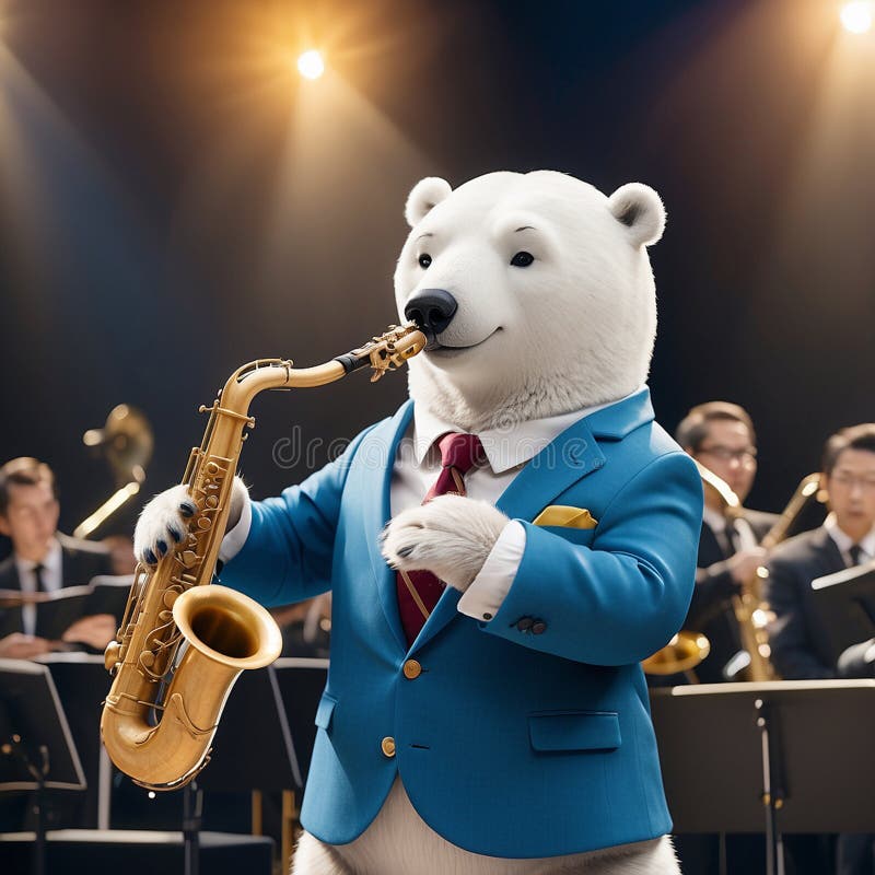 A cool anthropomorphic polar bear playing saxophone. vector illustration.