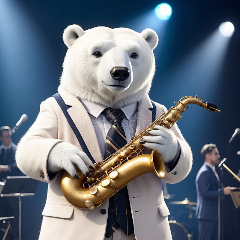 A cool anthropomorphic polar bear playing saxophone. vector illustration.