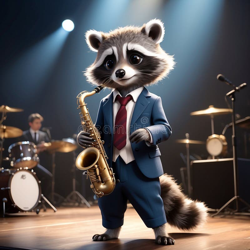 A cool anthropomorphic raccoon playing saxophone. royalty free illustration.