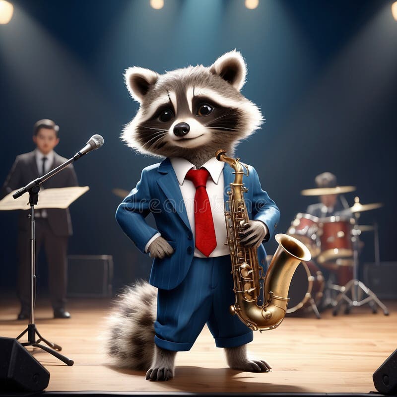 A cool anthropomorphic raccoon playing saxophone. vector illustration.