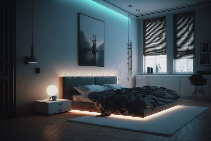 Cool Bedroom with Led Light Stock Illustration Illustration of decor