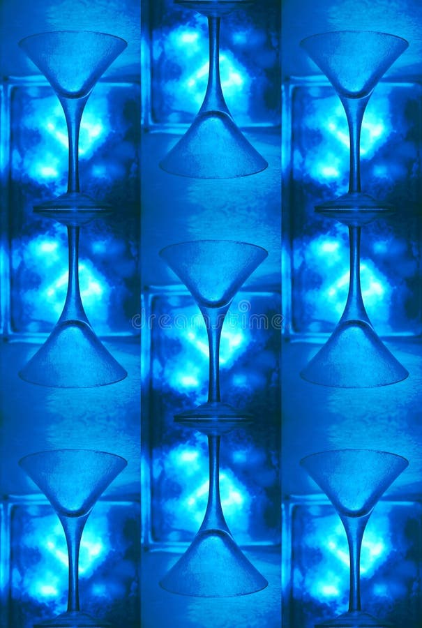Cool blue pattern upside down martini glass stock photography