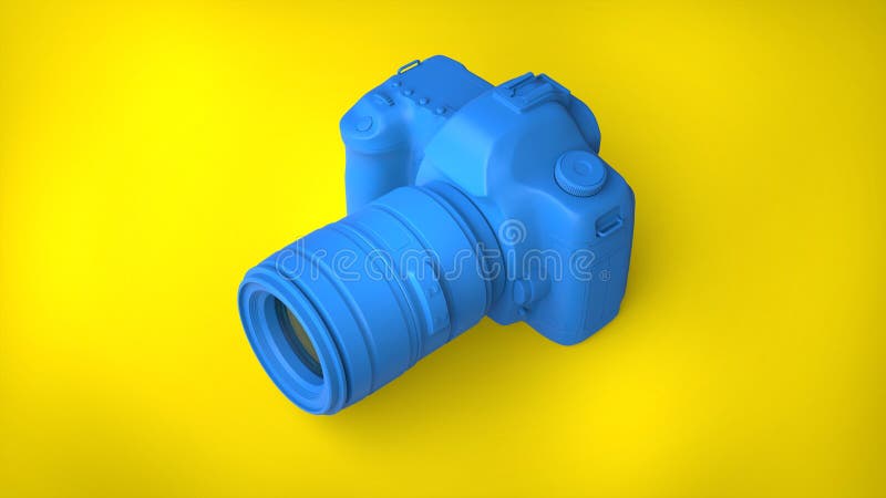 Cool blue photo camera on nice yellow background stock images Cool blue photo camera on nice yellow background stock images