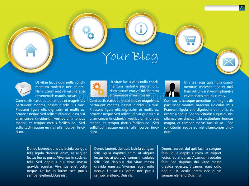 Cool blue website template with gold rings stock illustration