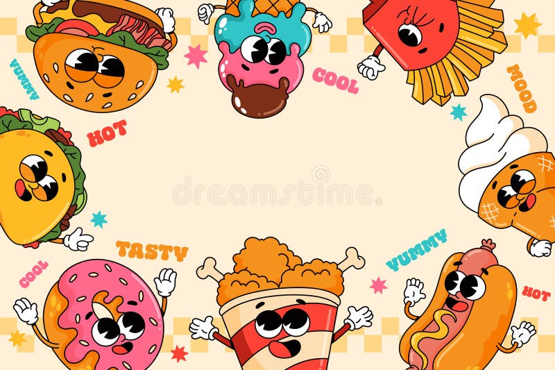 Cool cartoon hand drawn food background vector illustration