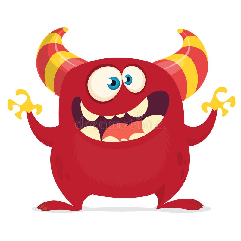 Cool cartoon monster with horns and big mouth. 