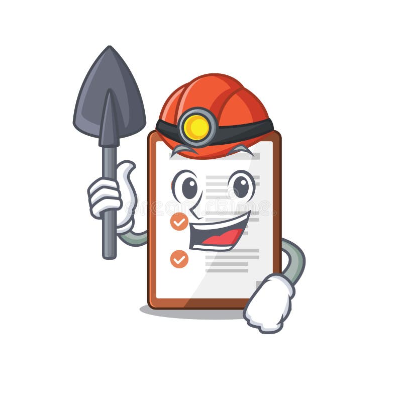 Cool confident Miner clipboard Scroll cartoon character design vector illustration