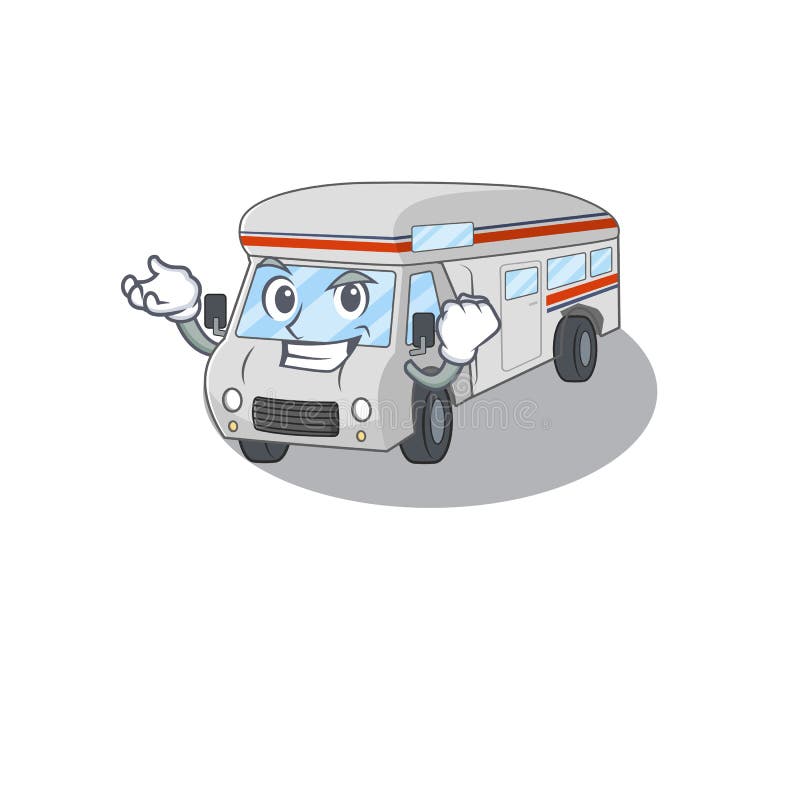 Cool confident Successful campervan cartoon character style vector illustration