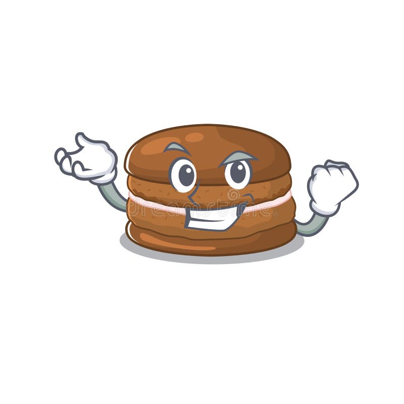 Cool confident Successful chocolate macaron cartoon character style vector illustration