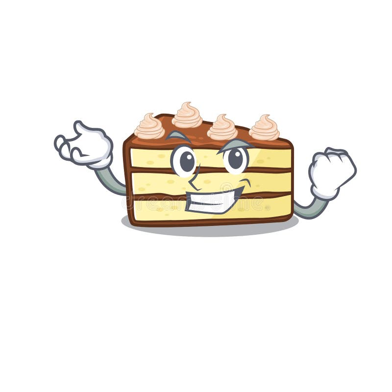 Cool confident Successful chocolate slice cake cartoon character style vector illustration
