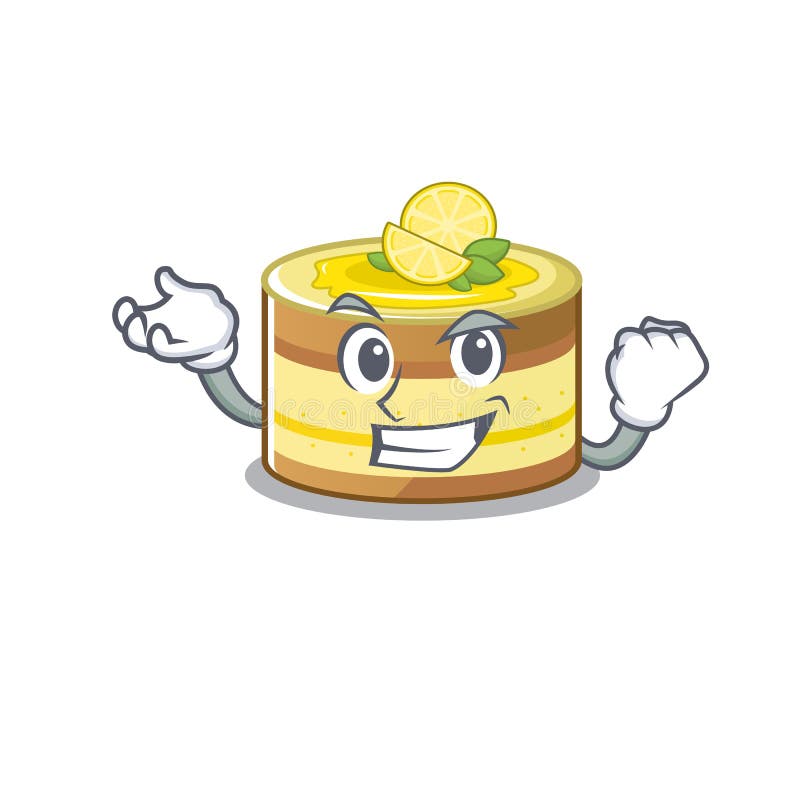 Cool confident Successful lemon cake cartoon character style stock illustration