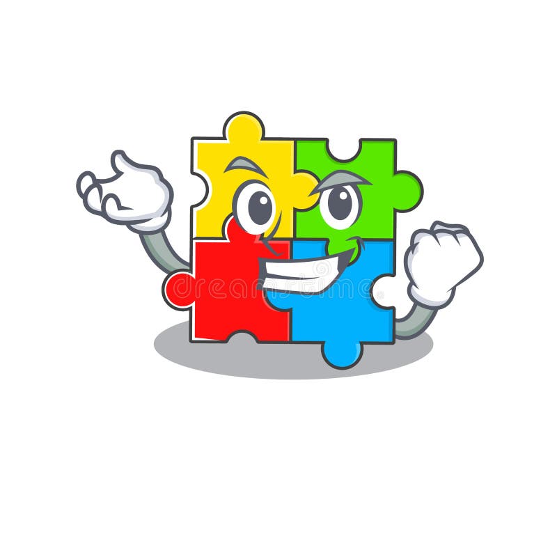 Cool confident Successful puzzle toy cartoon character style stock illustration