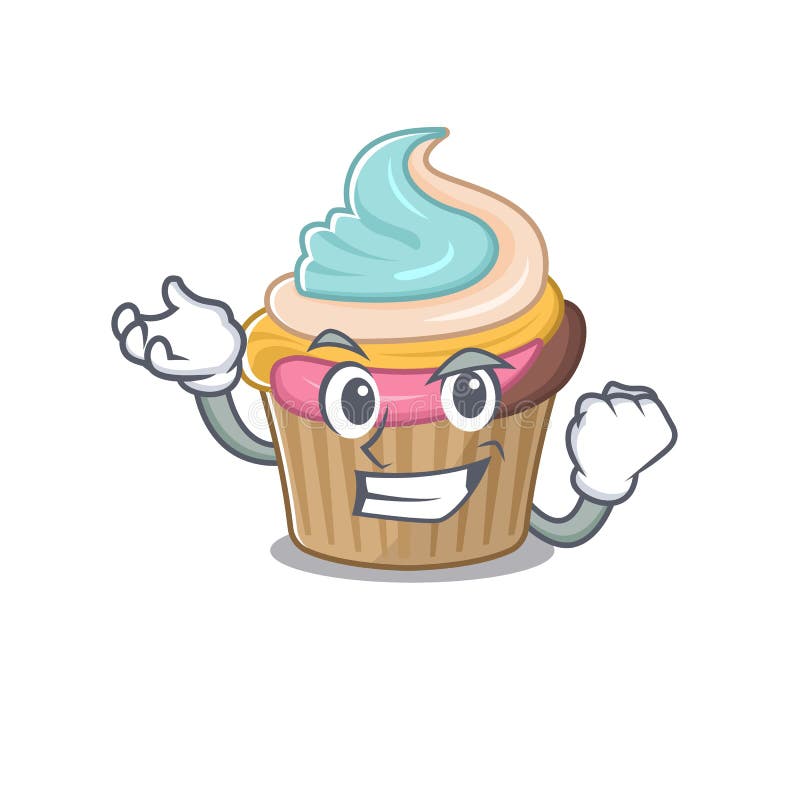 Cool confident Successful rainbow cupcake cartoon character style royalty free illustration