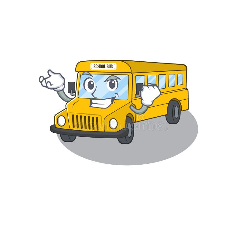 Cool confident Successful school bus cartoon character style vector illustration