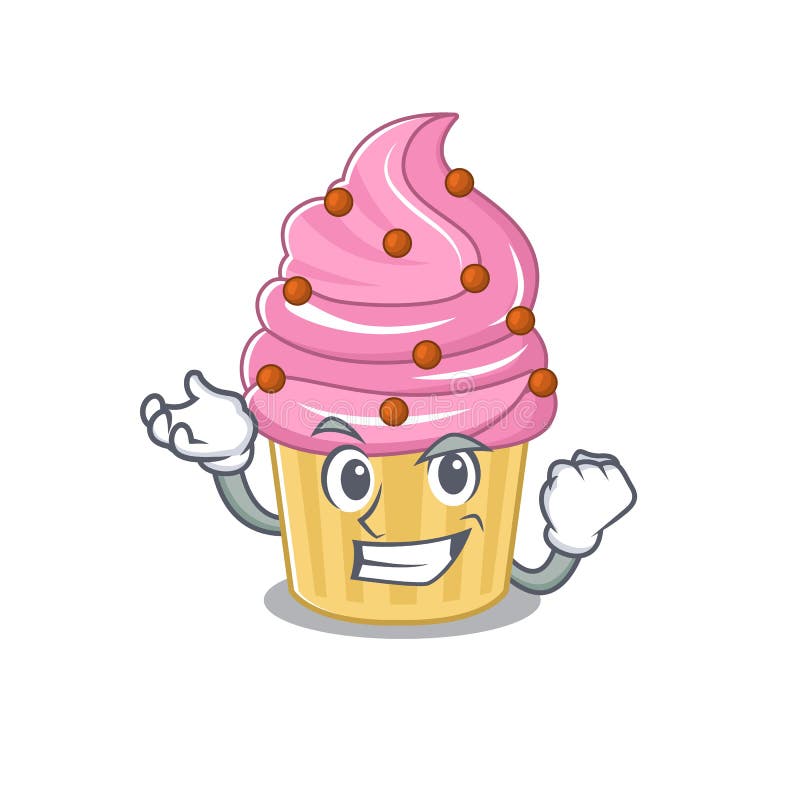 Cool confident Successful strawberry cupcake cartoon character style stock illustration