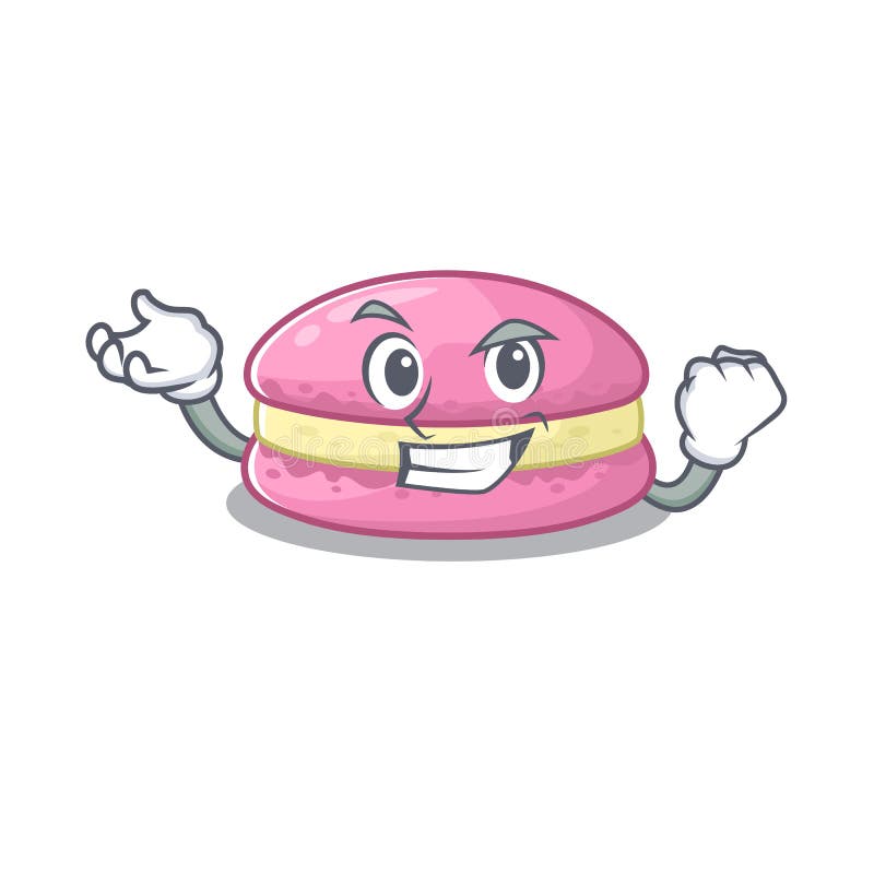 Cool confident Successful strawberry macarons cartoon character style stock illustration