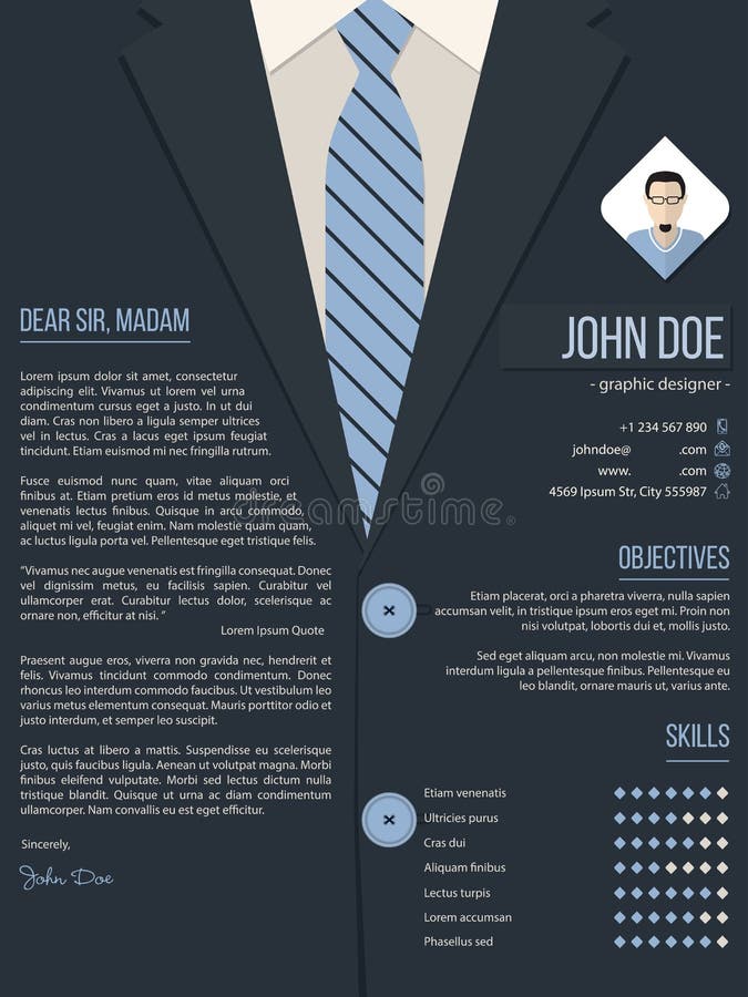 cool cover letter resume template with business suit background stock vector