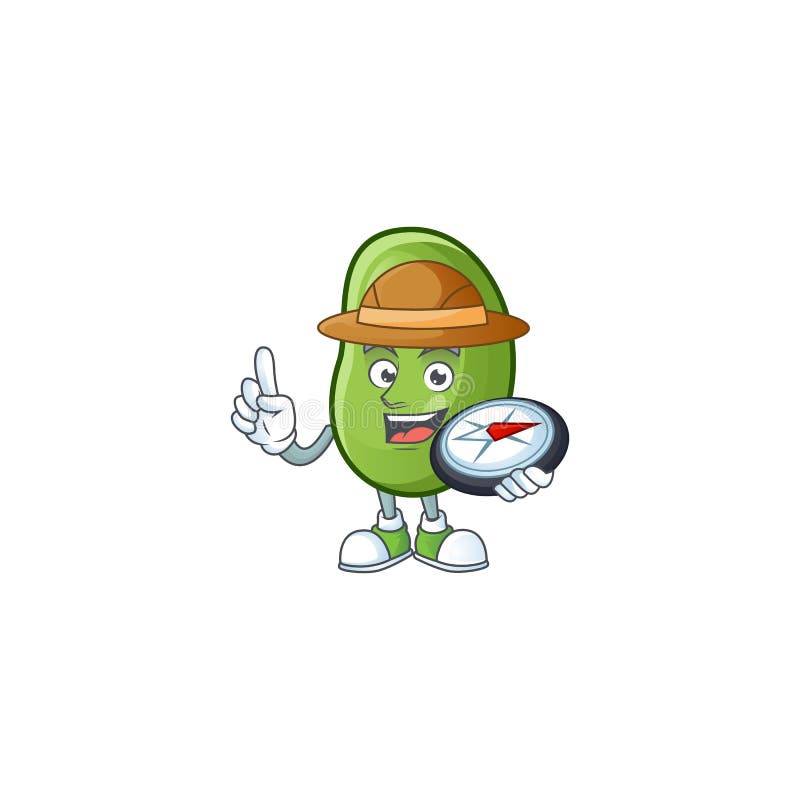 Cool Explorer Green Beans Cartoon Character with a Compass Stock Vector