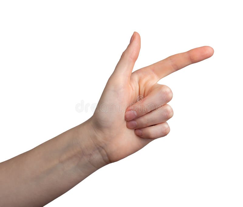 Cool, finger and hand gesture, pointing aside isolated on white stock image