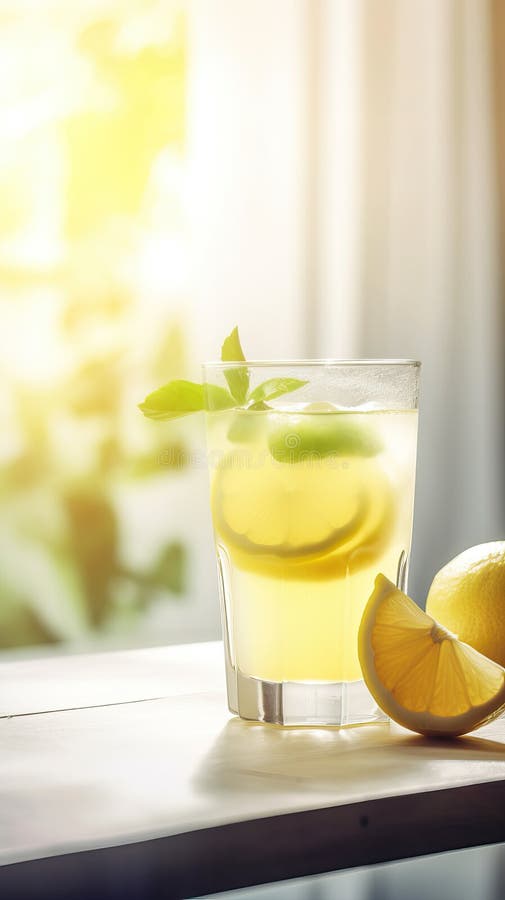 Cool Freshly Homemade Lemonade and Lemon Generative AI Stock Cool Freshly Homemade Lemonade and Lemon Generative AI Stock
