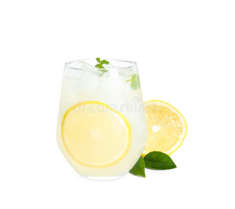 Cool Freshly Made Lemonade and Fruits on White Background Stock Image ...
