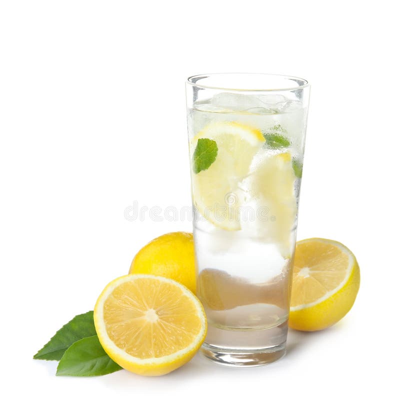 Cool Freshly Made Lemonade and Fruits on White Background Stock Photo ...