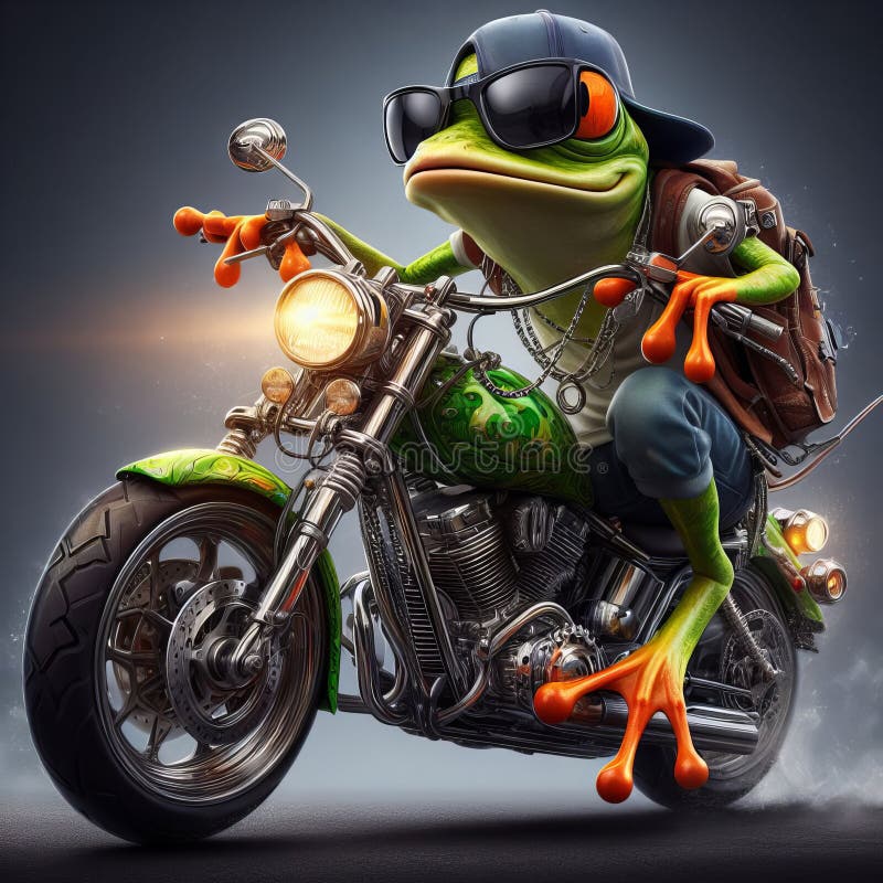 A Cool Frog on a Motorcycle, Crazy Frog, Green Toad, Green Rider