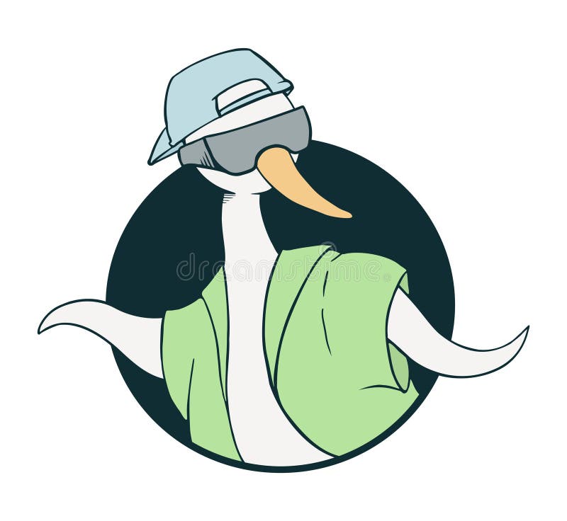 Cool goose funny draw with cap and green shirt royalty free illustration