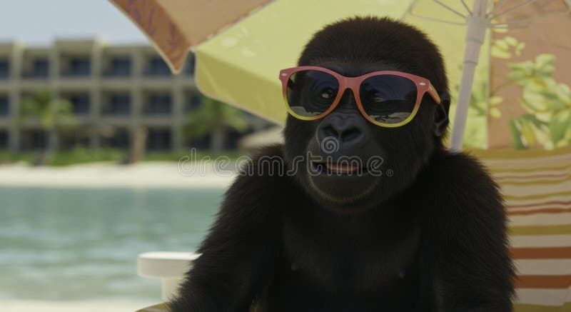 Cool Gorilla AI Generative Image: Tropical Beach Vacation royalty free stock photo