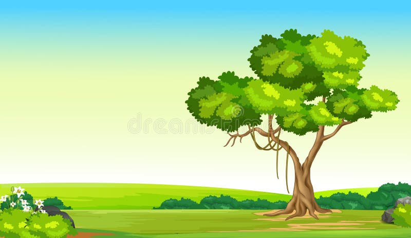 Cool Grass Field Hill with Trees and Flowers Cartoon Stock Illustration -  Illustration of comic, mess: 168005971