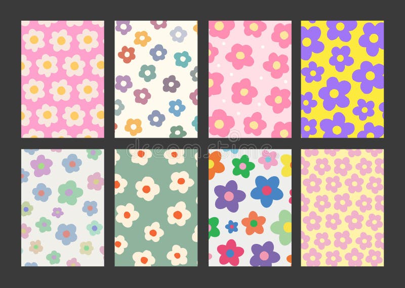 Cool Groovy Flowers Pattern Posters Collection. Set of Y2K Textures ...