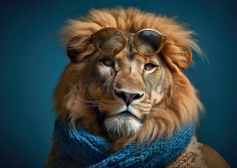 Cool Lion Posing in the Photo Studio in Front of the Colorful ...