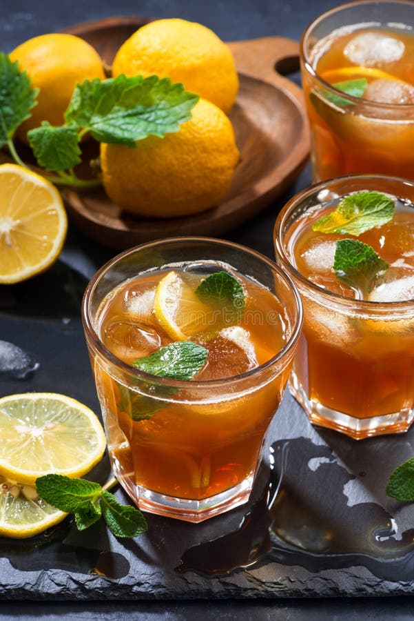 Cool Mint Iced Tea in Glasses, Top View Vertical Stock Photo Image of