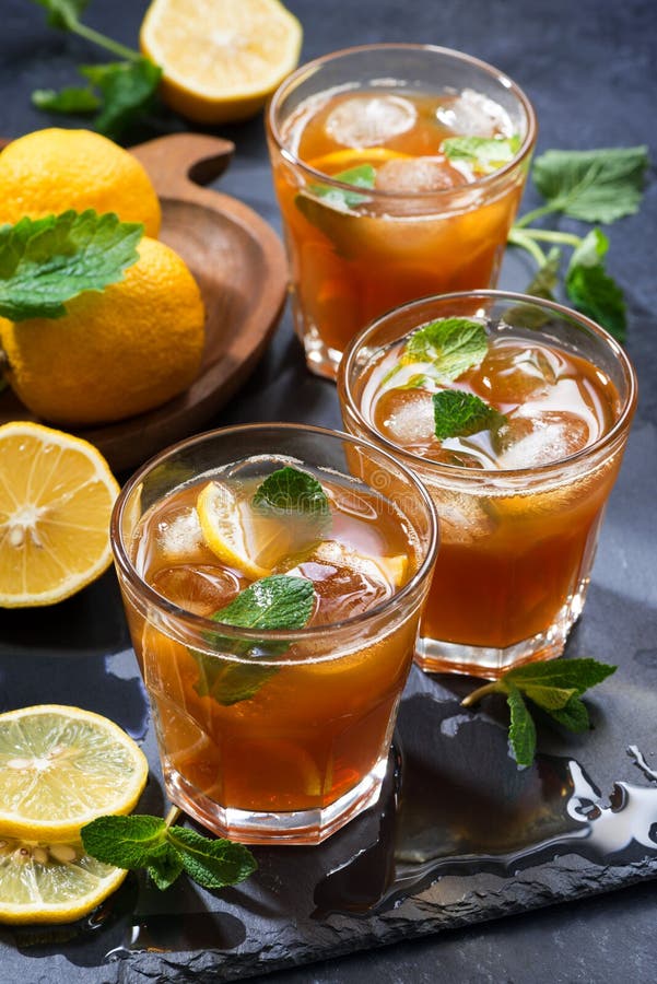 Cool Mint Iced Tea in Glasses, Top View Vertical Stock Photo Image of
