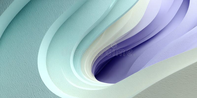Cool Mint and Lilac Abstract Swirl, Layered Paper Art Style Design, Modern 3D Render Background royalty free illustration