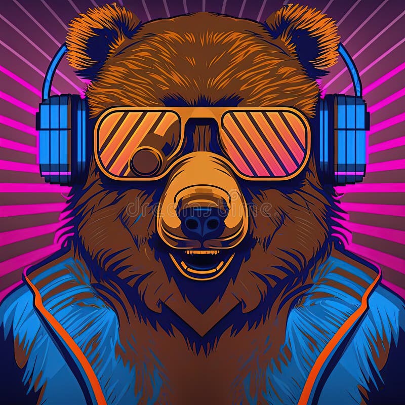 Cool Neon Party Bear in Sunglasses. Generative AI. Not Based on Any Actual  Scene Stock Illustration - Illustration of social, neon: 263841432