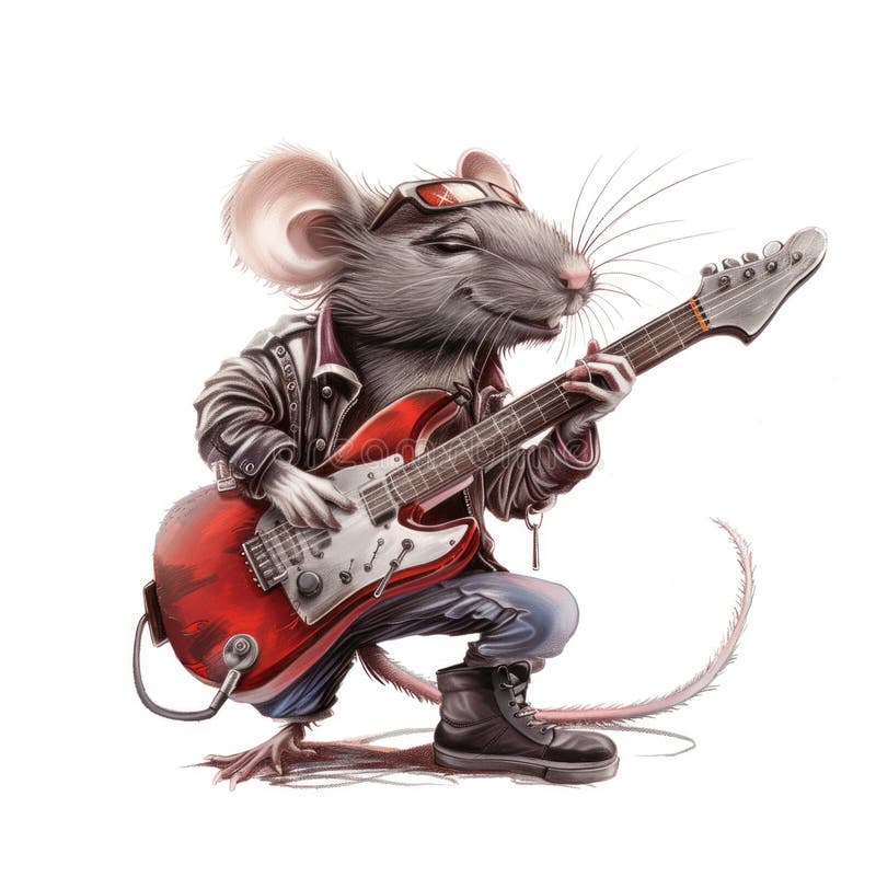 Cool rocker råtta som spelar elektrisk gitarr med solglasögon vektor illustrationer