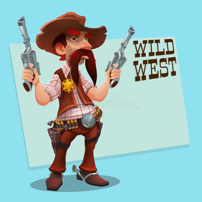 Cool sheriff cowboy with revolver. Character design - wild west.